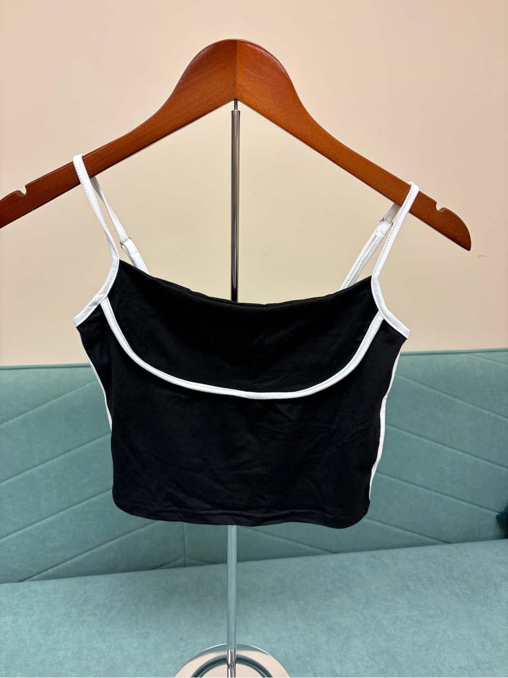 SHEIN Black Crop Camisole with White Contrast Trim
